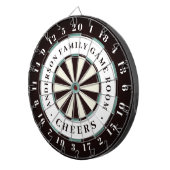 Zwart Wit & Blauw | Familie Speelkamer Monogram Dartbord (Voorkant Rechts)
