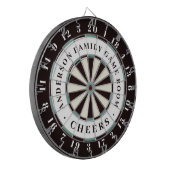 Zwart Wit & Blauw | Familie Speelkamer Monogram Dartbord (Voorkant Links)