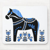 Zwart/wit/blauw Folk Dala paard/Folk Friesian Muismat (Voorkant)