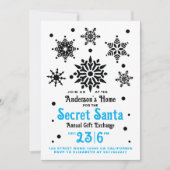 Zwart Wit Blauw Kerstmis Santa Sneeuwvlok Kaart (Voorkant)