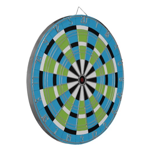 Zwart Wit Blauw & Limoen Dartboard Dartbord (Voorkant Links)