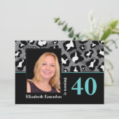Zwart wit blauw luipaard print 40e verjaardag foto kaart (Staand voorkant)