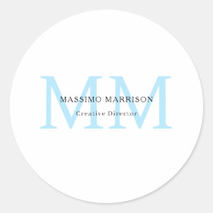 Zwart Wit Blauw Minimalistisch Professioneel Monog Ronde Sticker