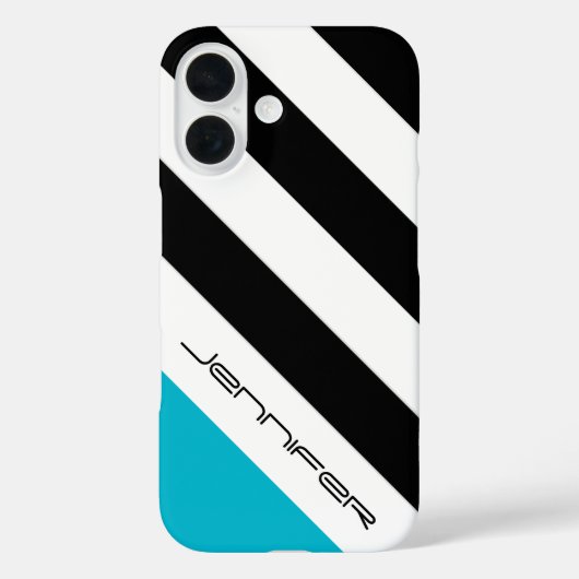 Zwart, Wit, Blauw Modern Stripe, Naam Case-Mate iPhone Case (Achterkant)
