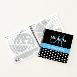 Zwart Wit Blauw Monogram Polka Dot Recept Notitieboek