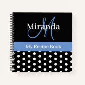 Zwart Wit Blauw Monogram Polka Dot Recept Notitieboek (Voorkant)