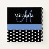 Zwart Wit Blauw Monogram Polka Dots Notitieboek (Achterkant)