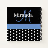 Zwart Wit Blauw Monogram Polka Dots Schets Notitieboek (Achterkant)
