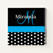 Zwart Wit Blauw Monogram Polka Dots Schets Notitieboek (Achterkant)