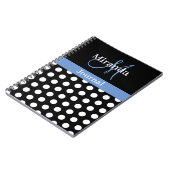 Zwart Wit Blauw Monogram Script Polka Dot Notitieboek (Linkerzijde)