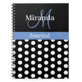 Zwart Wit Blauw Monogram Script Polka Dot Notitieboek (Voorkant)