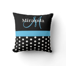 Zwart Wit Blauw Monogram Script Polka Dots