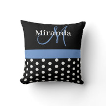Zwart Wit Blauw Monogram Script Polka Dots