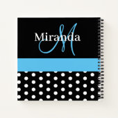 Zwart Wit Blauw Monogram Script Polka Dots Notitieboek (Achterkant)