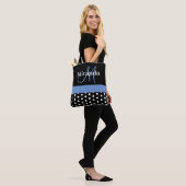 Zwart Wit Blauw Monogram Script Polka Dots Tote Bag (Op model)