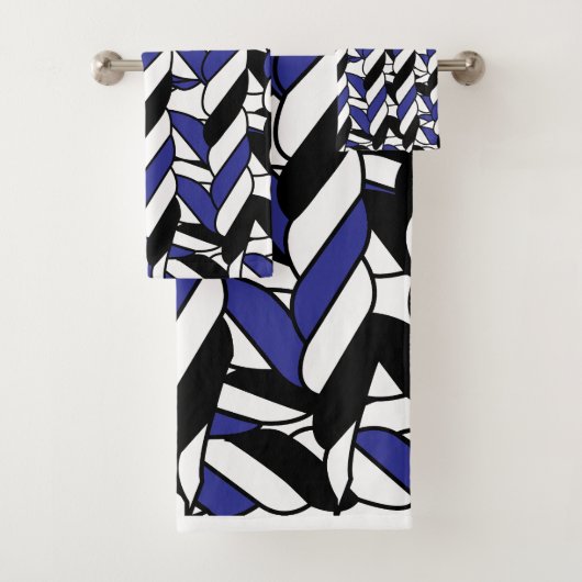 Zwart Wit Blauw Rope Stripes Bad Handdoek (Insitu)