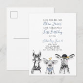 Zwart Wit Blauw Script Boerderij Verjaardagsuitnod Uitnodiging Briefkaart (Voorkant / Achterkant)