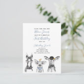 Zwart Wit Blauw Script Boerderij Verjaardagsuitnod Uitnodiging Briefkaart (Staand voorkant)
