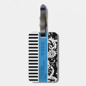 Zwart, wit, blauw Striped Bagagelabel (Achterkant verticaal)