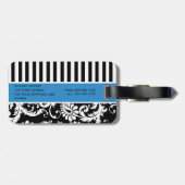 Zwart, wit, blauw Striped Bagagelabel (Achterkant horizontaal)