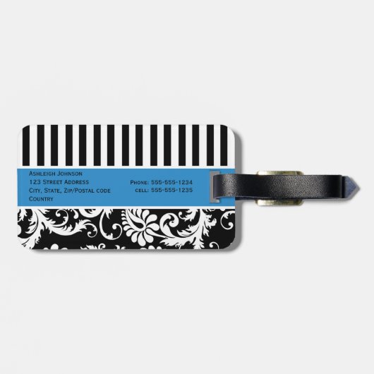 Zwart, wit, blauw Striped Bagagelabel (Achterkant horizontaal)