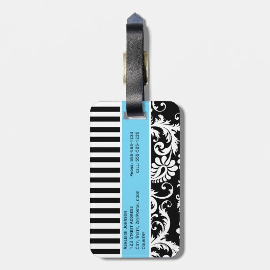 Zwart, wit, blauw Striped Bagagelabel (Achterkant verticaal)