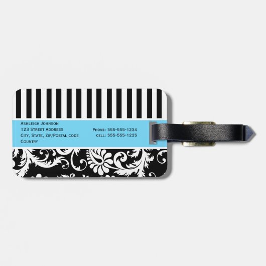 Zwart, wit, blauw Striped Bagagelabel (Achterkant horizontaal)