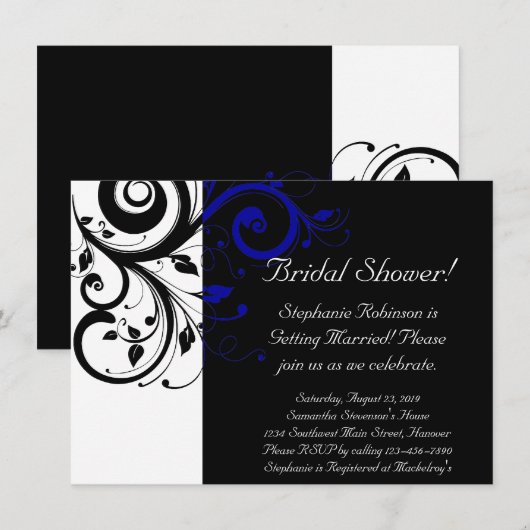 Zwart, Wit, Blauw Swirl Vrijgezellenfeest / Algeme Kaart (Voorkant / Achterkant)