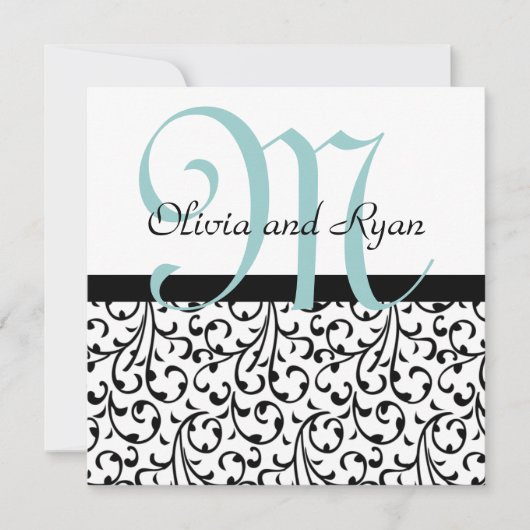 Zwart Wit Blauw Wervelend Damast Huwelijk Template (Voorkant)