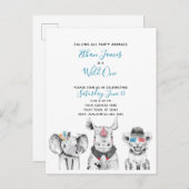 Zwart Wit Blauw Wild One Boy's Verjaardagsfeest Uitnodiging Briefkaart (Voorkant / Achterkant)