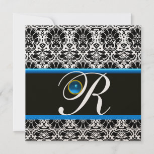 ZWART WIT BLAUWE DAMAST MONOGRAM saffier Goud Kaart