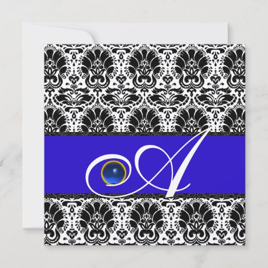 ZWART WIT BLAUWE DAMAST MONOGRAM saffier Goud Kaart (Voorkant)