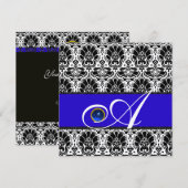 ZWART WIT BLAUWE DAMAST MONOGRAM saffier Goud Kaart (Voorkant / Achterkant)