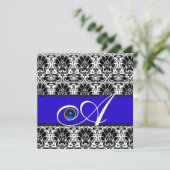 ZWART WIT BLAUWE DAMAST MONOGRAM saffier Goud Kaart (Staand voorkant)