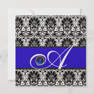 ZWART WIT BLAUWE DAMAST MONOGRAM saffier Goud Kaart