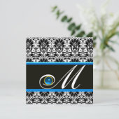 ZWART WIT BLAUWE DAMAST MONOGRAM saffier Kaart (Staand voorkant)