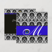 ZWART WIT BLAUWE DAMAST MONOGRAM saffier Kaart (Voorkant / Achterkant)