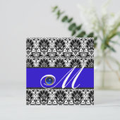 ZWART WIT BLAUWE DAMAST MONOGRAM saffier Kaart (Staand voorkant)