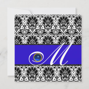 ZWART WIT BLAUWE DAMAST MONOGRAM saffier Kaart