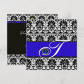 ZWART WIT BLAUWE DAMAST MONOGRAM saffier Metaalgla Kaart (Voorkant / Achterkant)