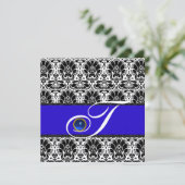 ZWART WIT BLAUWE DAMAST MONOGRAM saffier Metaalgla Kaart (Staand voorkant)
