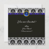ZWART WIT BLAUWE DAMAST MONOGRAM saffier Metaalgla Kaart (Achterkant)
