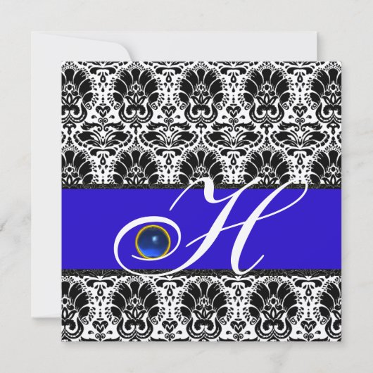 ZWART WIT BLAUWE DAMAST MONOGRAM saffier Zilver Kaart (Voorkant)