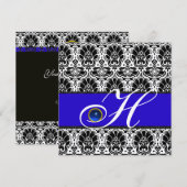 ZWART WIT BLAUWE DAMAST MONOGRAM saffier Zilver Kaart (Voorkant / Achterkant)