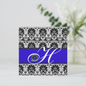 ZWART WIT BLAUWE DAMAST MONOGRAM saffier Zilver Kaart (Staand voorkant)