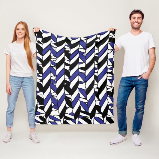 Zwart Wit Blauwe Touw Strepen Fleece Deken (In situ)