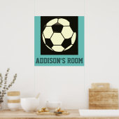 Zwart wit Blauwgroen blauw Voetbal Aangepaste naam Poster (Keuken)