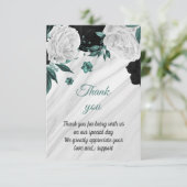 Zwart wit & blauwgroen botanisch marmer bedankkaart (Staand voorkant)