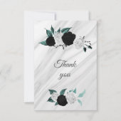 Zwart wit & blauwgroen botanisch marmer bedankkaart (Voorkant)