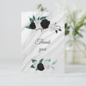 Zwart wit & blauwgroen botanisch marmer bedankkaart (Staand voorkant)